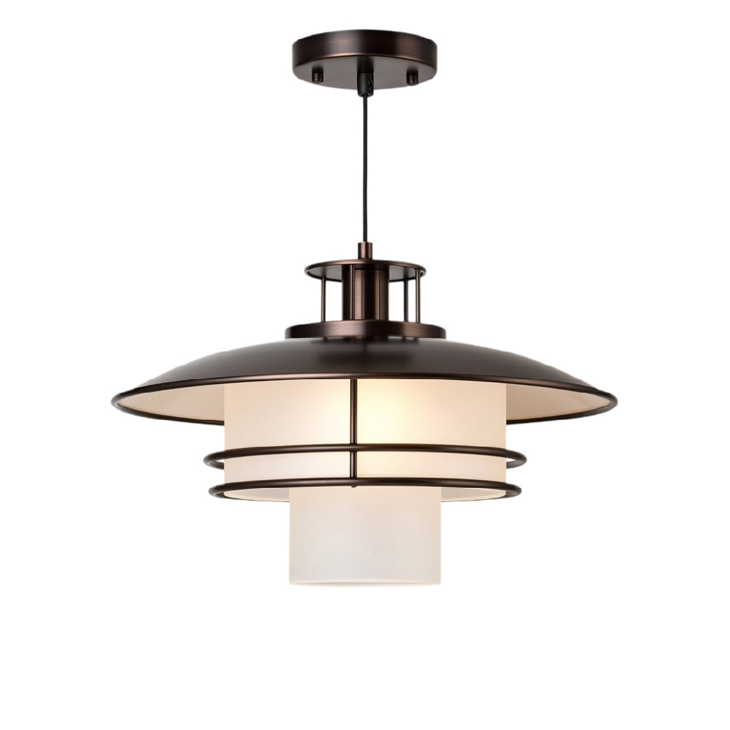 **Lampa wisząca w stylu industrialnym z metalowymi detalami**