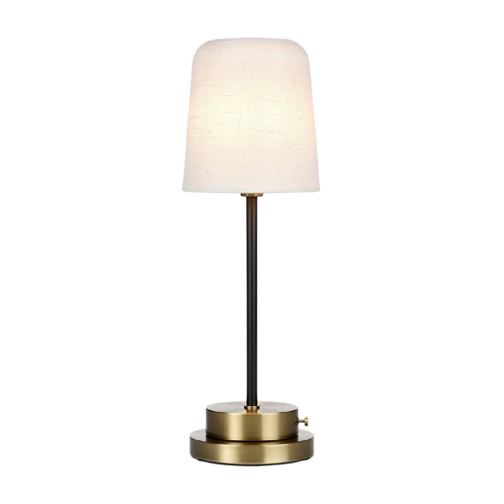 **Lampa biurkowa z materiałowym kloszem i metalową podstawą**